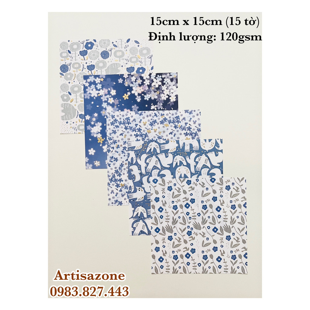 Giấy họa tiết hoa anh đào gấp origami, trang trí đồ handmade  - Set 15 tờ