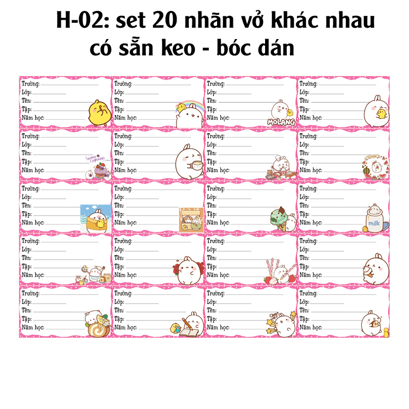 Nhãn vở Thỏ MoLang  - Nhãn dán Thỏ MoLang