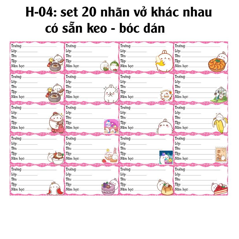 Nhãn vở Thỏ MoLang  - Nhãn dán Thỏ MoLang