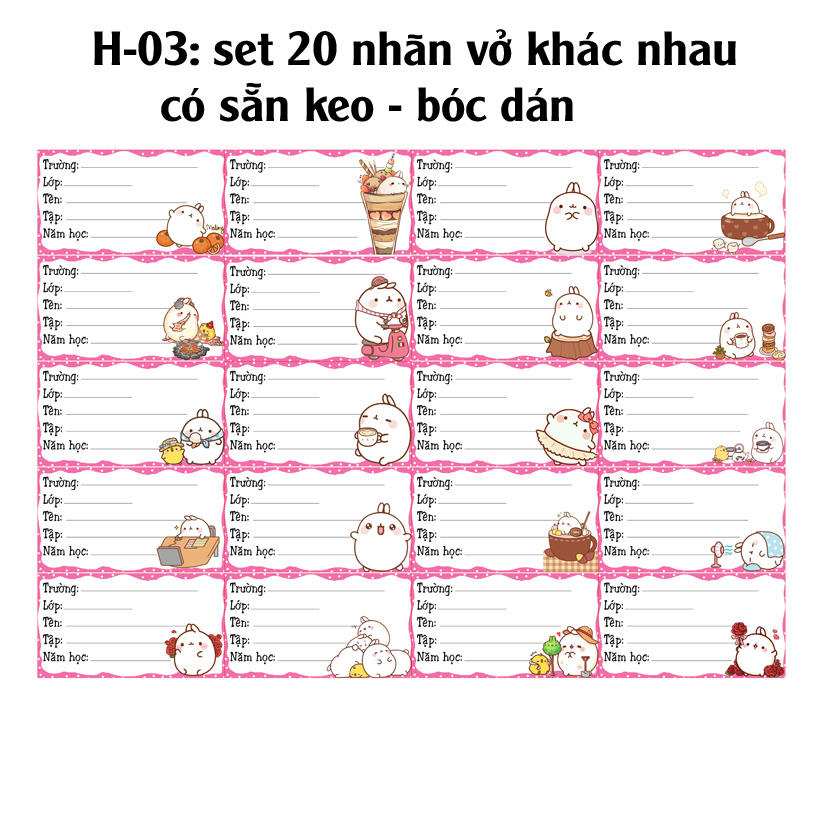Nhãn vở Thỏ MoLang  - Nhãn dán Thỏ MoLang