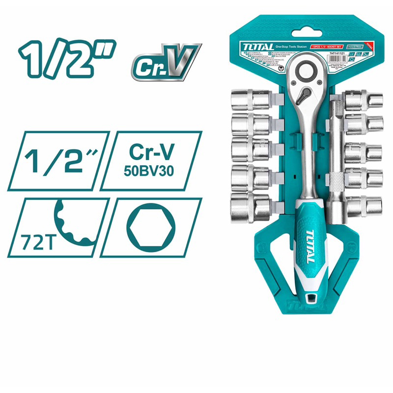 ĐỒ NGHỀ TOTAL Bộ 12 cái socket  (1/2 inch) & cần 2 chiều THT141121