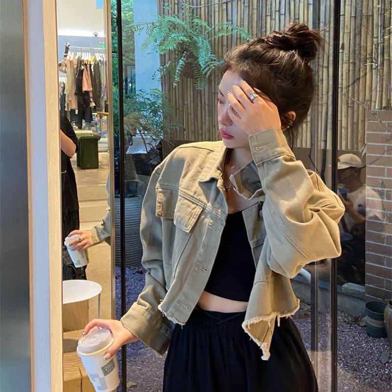 Áo khoác denim croptop tay dài phong cách ulazzang