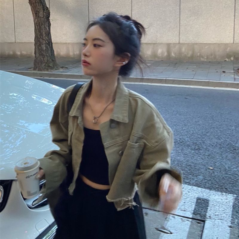 Áo khoác denim croptop tay dài phong cách ulazzang