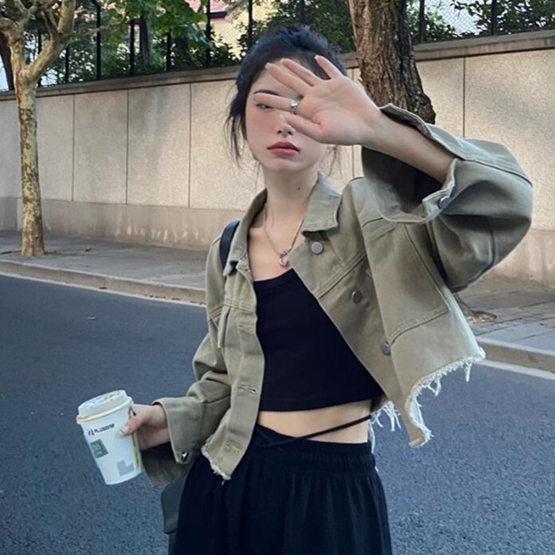 Áo khoác denim croptop tay dài phong cách ulazzang