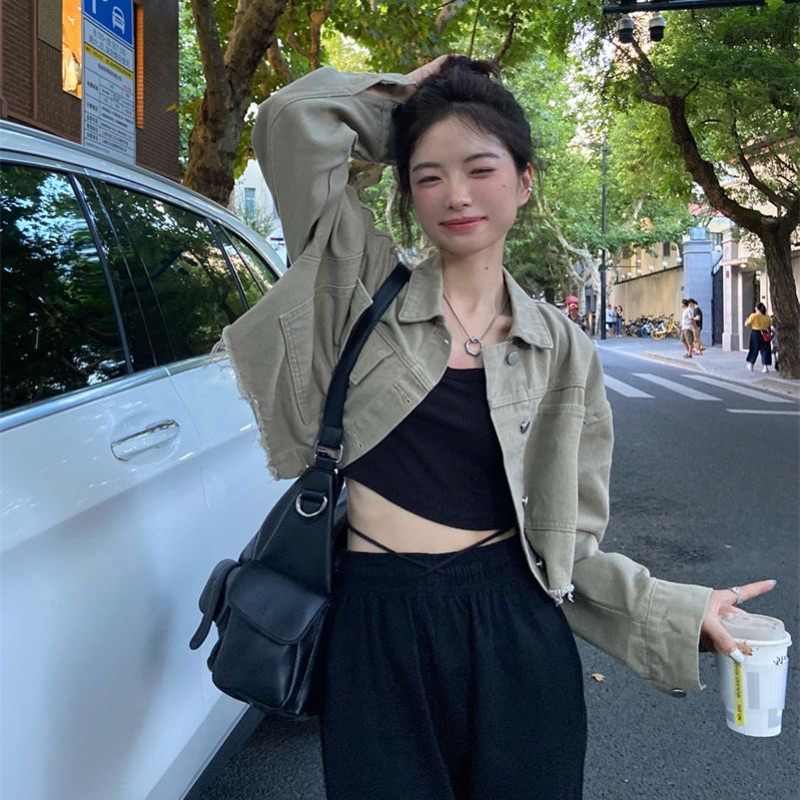 Áo khoác denim croptop tay dài phong cách ulazzang
