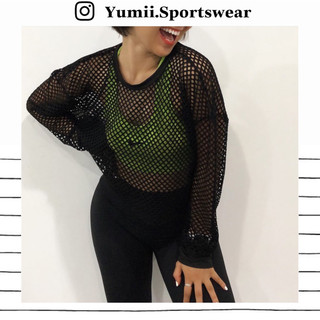 [ Yumii ]Áo Tank Thể Thao Mặc Ngoài Tập Gym Yoga Nữ - Áo Tank Thể Thao Lưới To Mặc Ngoài, Dáng Croptop Tay Dài, Thun Mịn