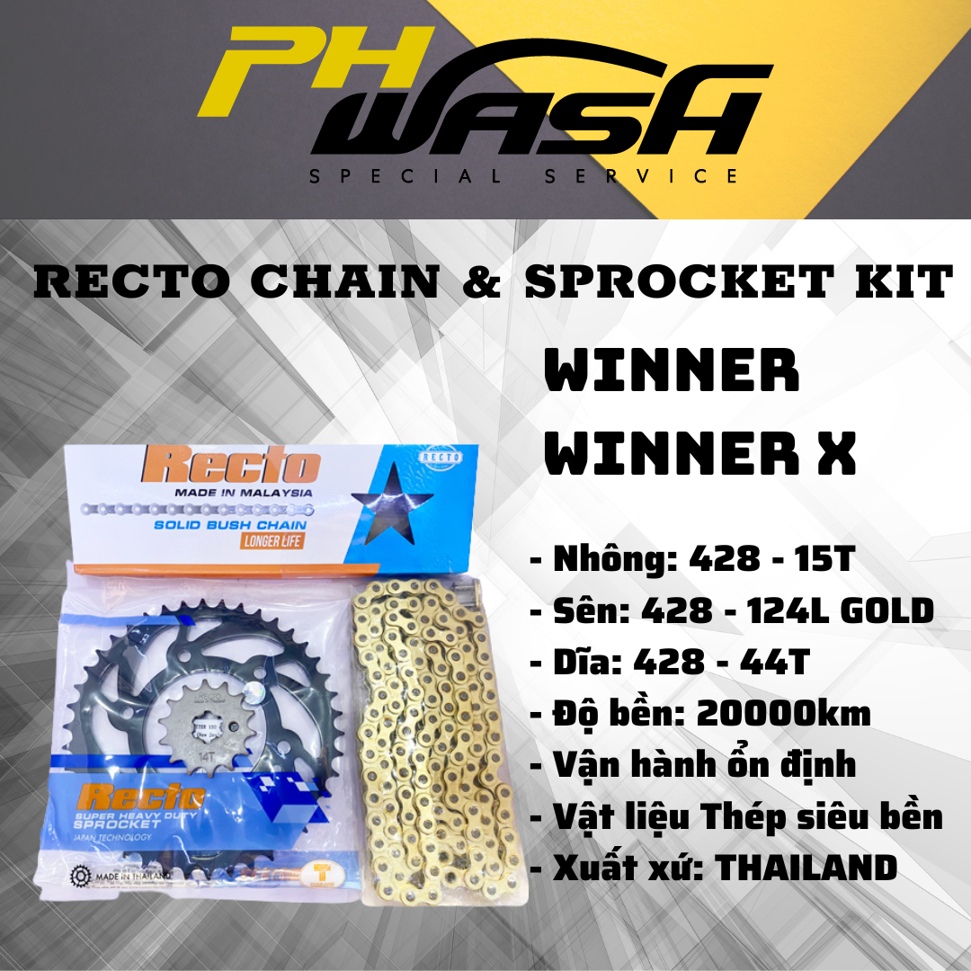 Full bộ Nhông Sên Dĩa RECTO chính hãng cho dòng xe Winner - Winner X PHWASH Nhập khẩu Thailand