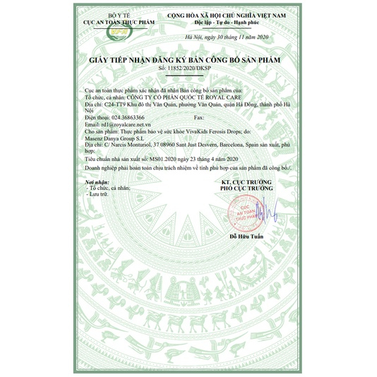 Sắt công nghệ mới Liposome VivaKids Ferosis 30ml mùi vị thơm ngon cho trẻ
