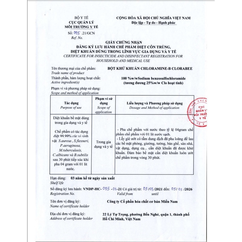 Bột khử khuẩn Cloramin B Việt Nam