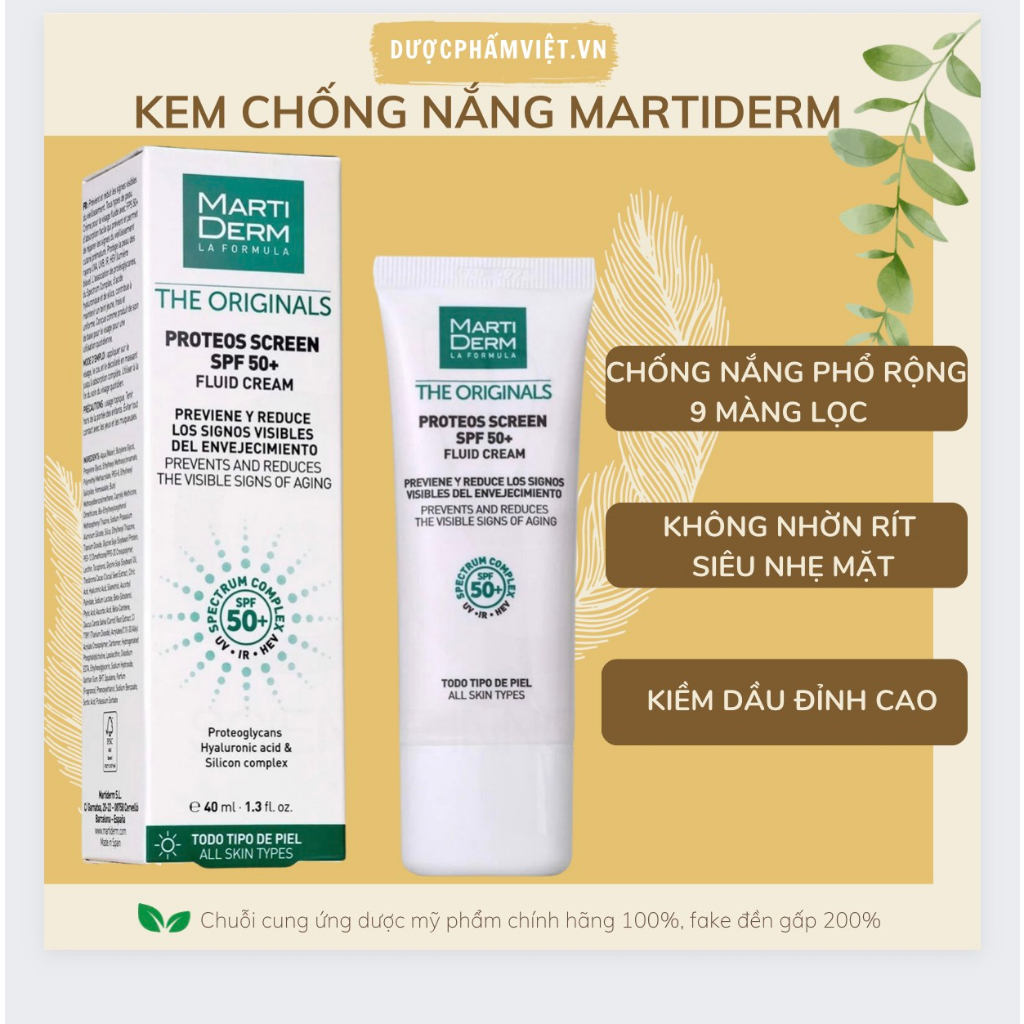 Kem chống nắng MartiDerm The Originals Proteos Screen SPF50+, Kem Chống Nắng Phổ Rộng Ngừa Lão Hóa