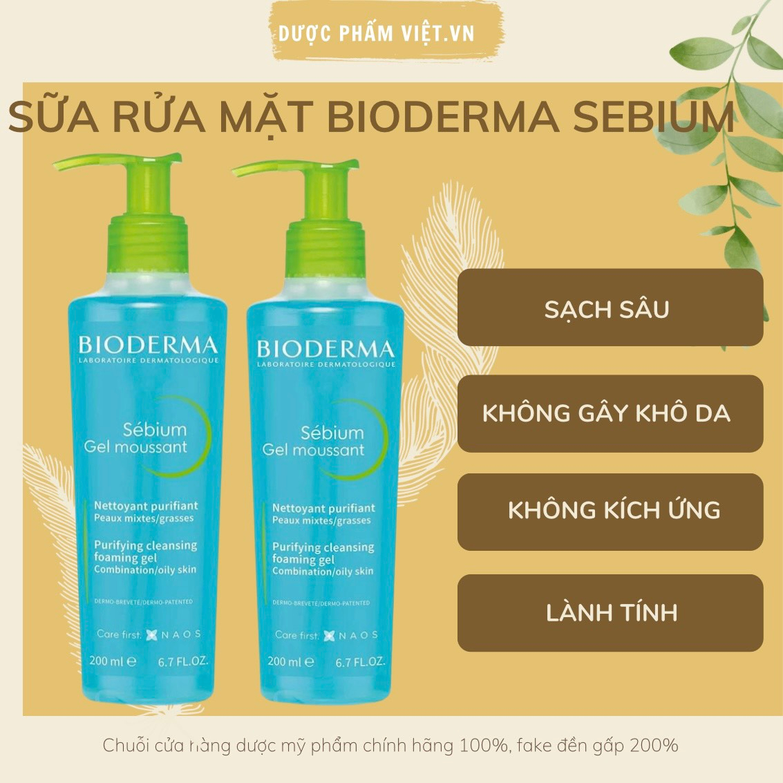 Sữa rửa mặt cho da dầu, mụn Bioderma Sebium Cleansing Foaming Gel 200ml - Dược Phẩm Việt