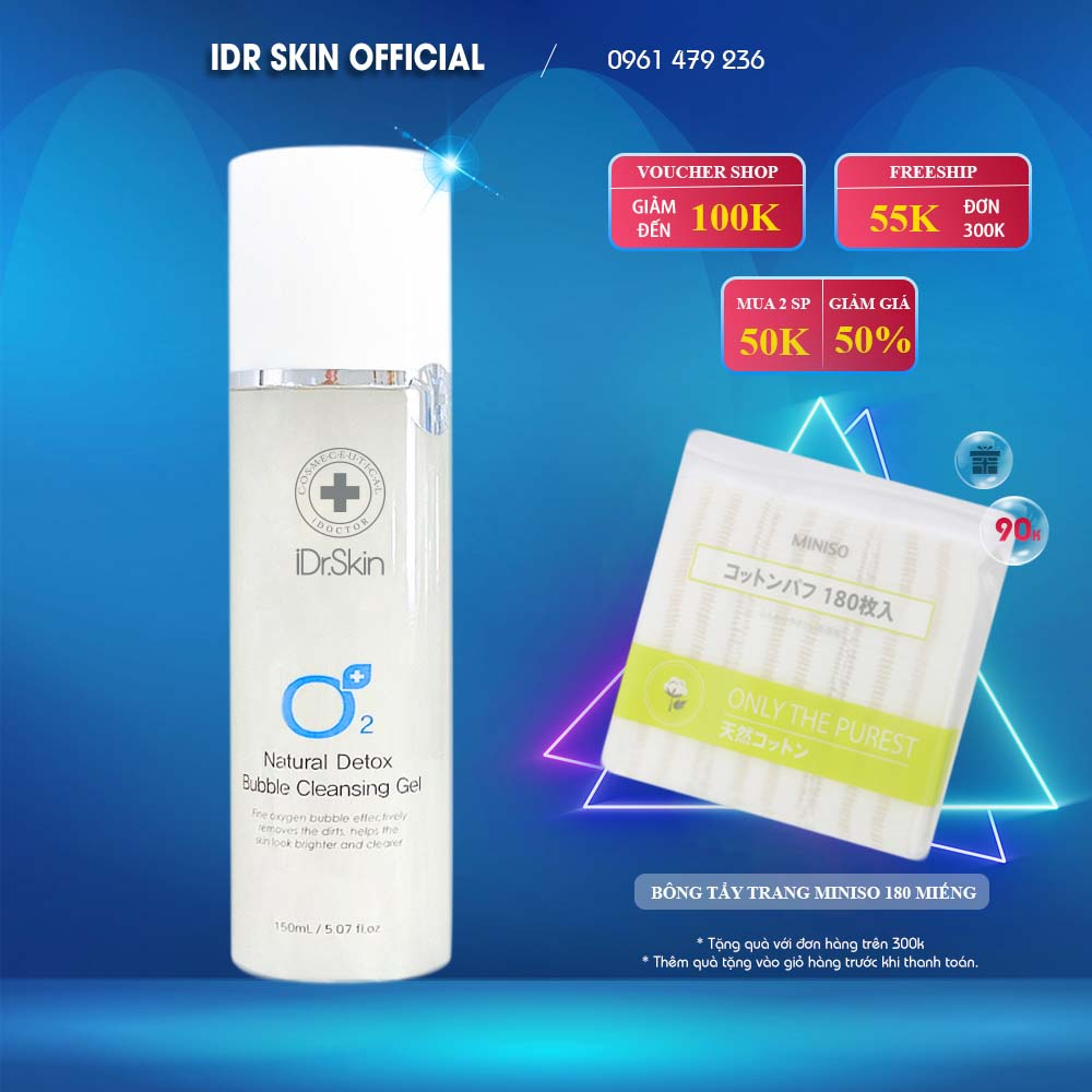 Sữa rửa mặt Detox O2 IDr Skin_ IDr Skin O2 Natural Detox Bubble Cleansing Gel giúp loại bỏ độc tố, bụi bẩn.