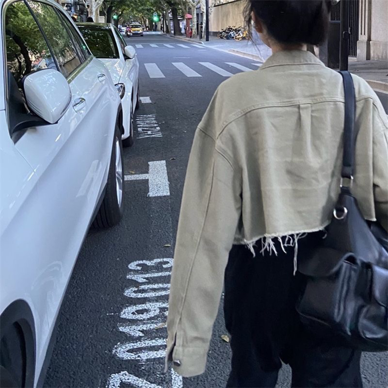 Áo khoác denim croptop tay dài phong cách ulazzang