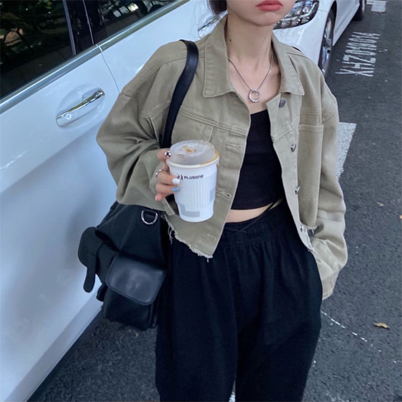 Áo khoác denim croptop tay dài phong cách ulazzang