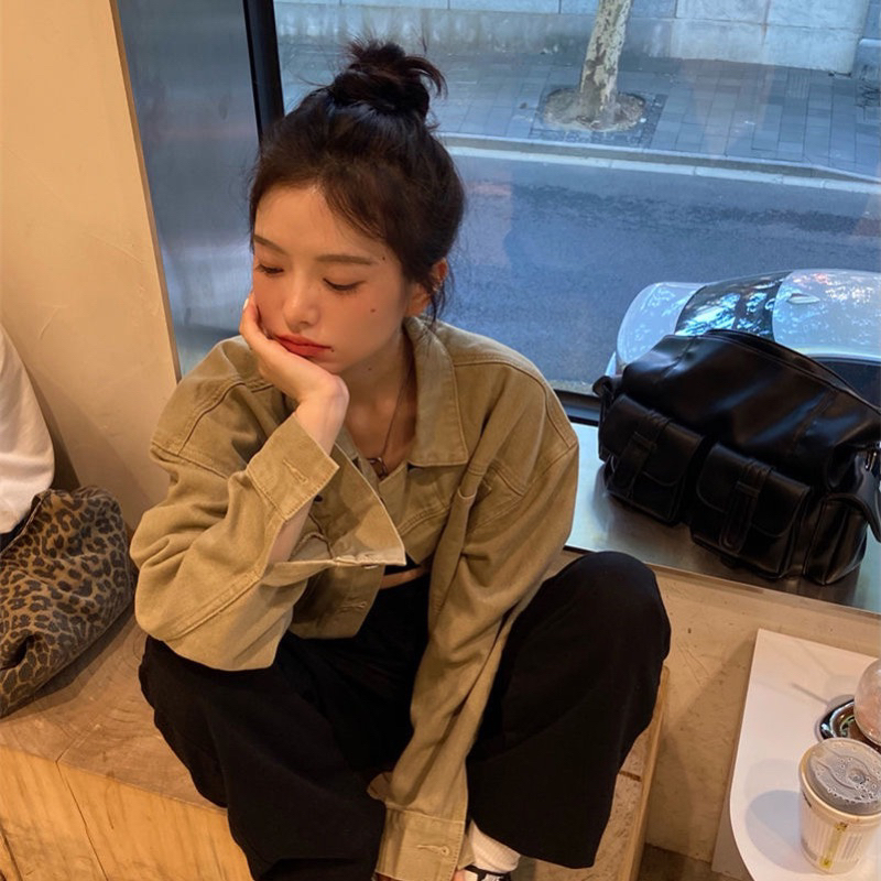 Áo khoác denim croptop tay dài phong cách ulazzang