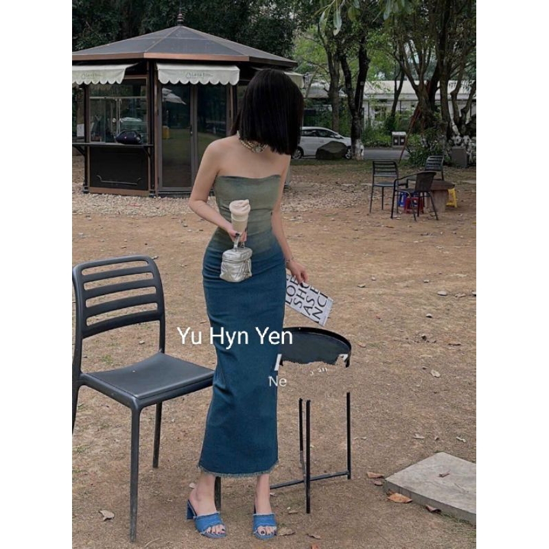 Đầm cúp jean ombre Loại 1 Cao cấp [Hoả Tốc]