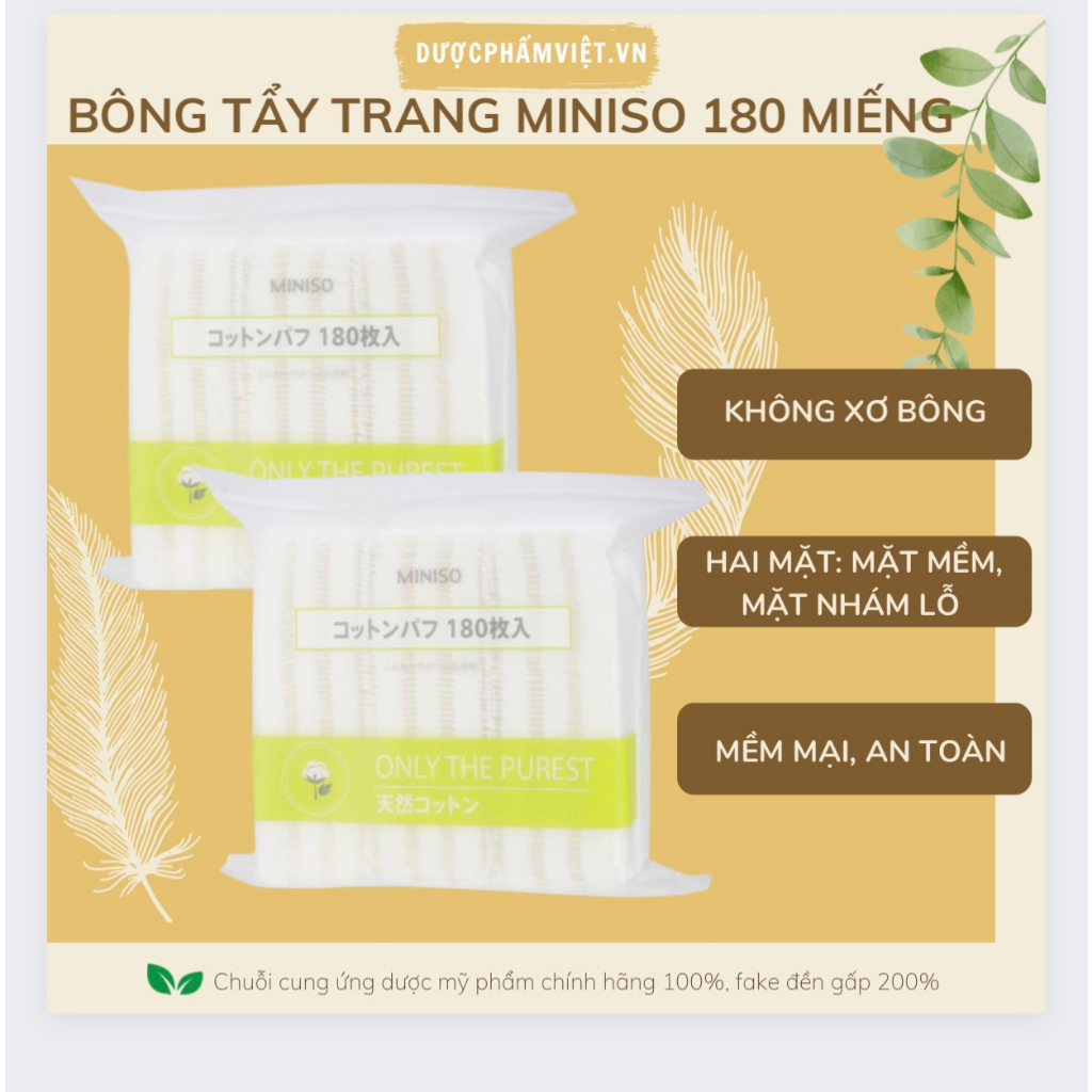 Bông Tẩy Trang Miniso Nhật Bản 180 Miếng