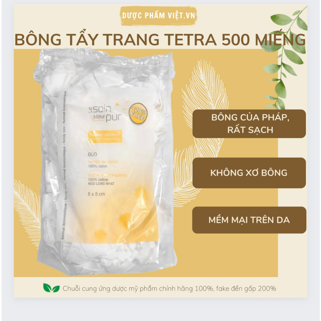 Bông tẩy trang Pháp Tetra Medical Carrés de Coton 500 miếng