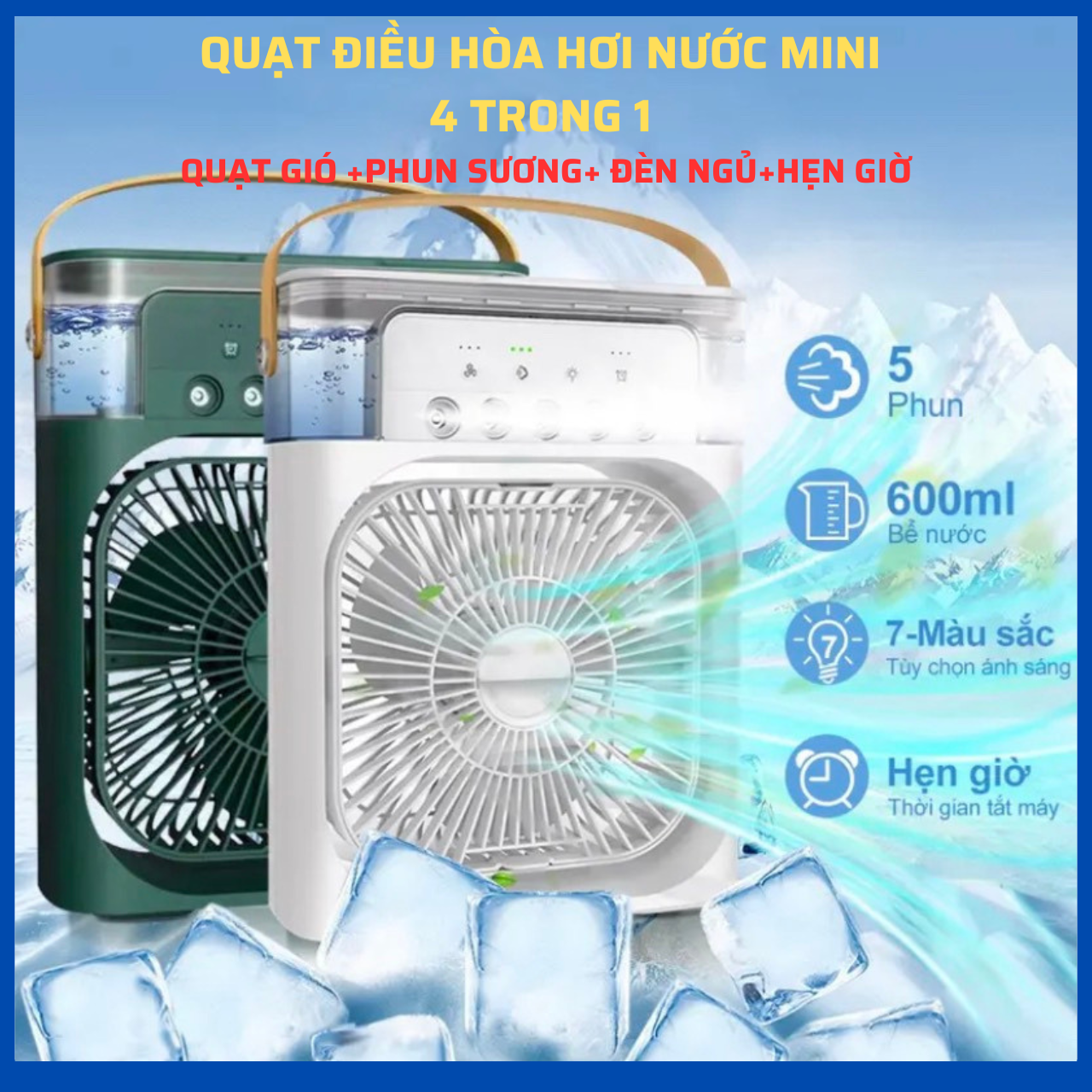 Quạt điều hòa hơi nước quạt phun sương mini có 2 chế độ quạt gió và quạt phun sương với 3 cấp độ tạo ẩm làm mát
