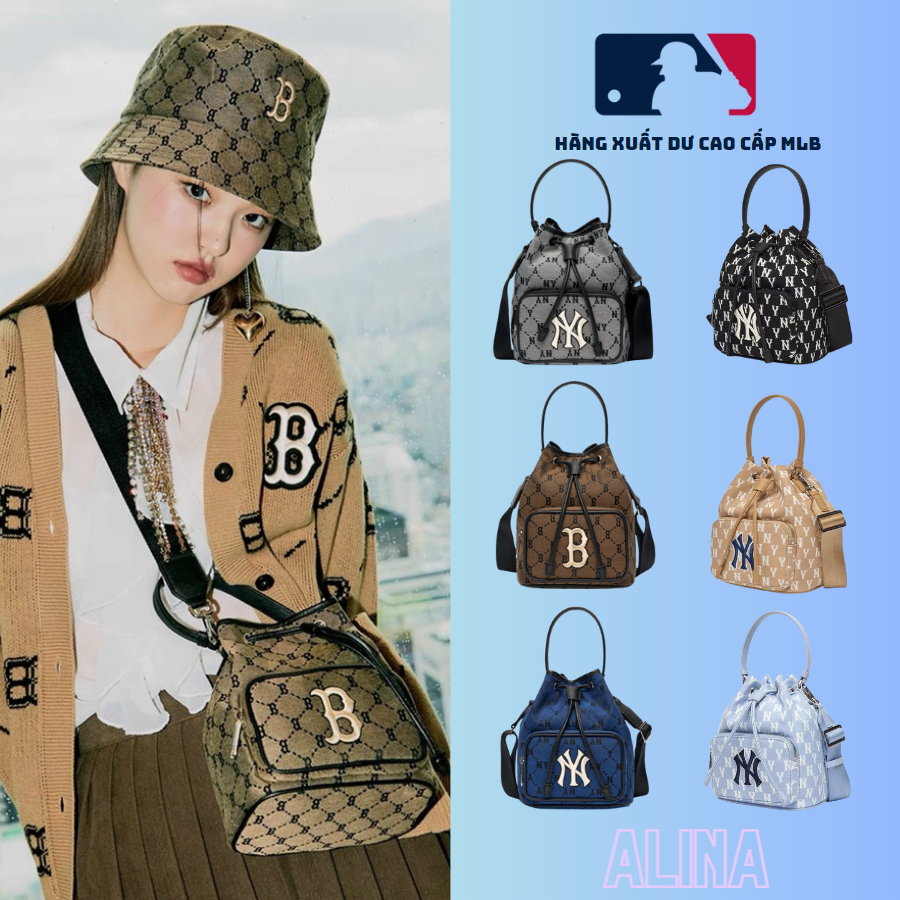 Túi Rút MLB NY Monogram Bucket Bag New York Yankees Full Tag Code