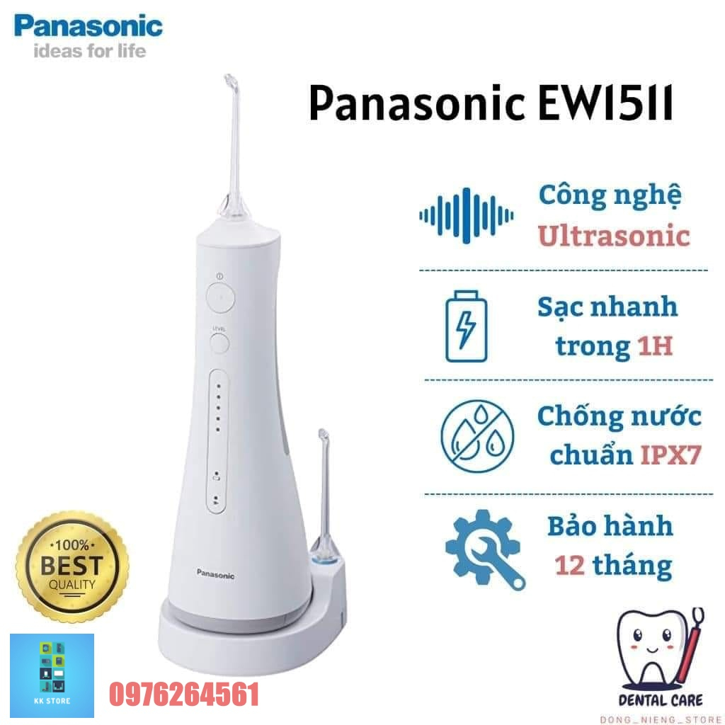 Máy Tăm Nước Cầm Tay Panasonic công nghệ siêu âm EW1511, Làm Sạch Răng Nướu, phiên bản Best seller của Panasonic