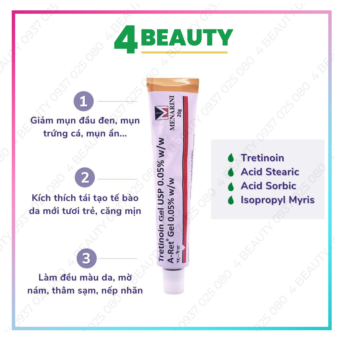 Tretinoin Aret 0.1% - 0.05% - 0.025% gel Giảm Mụn, Chống Lão Hóa, Tre Tretinol Ấn Độ - 4 BEAUTY