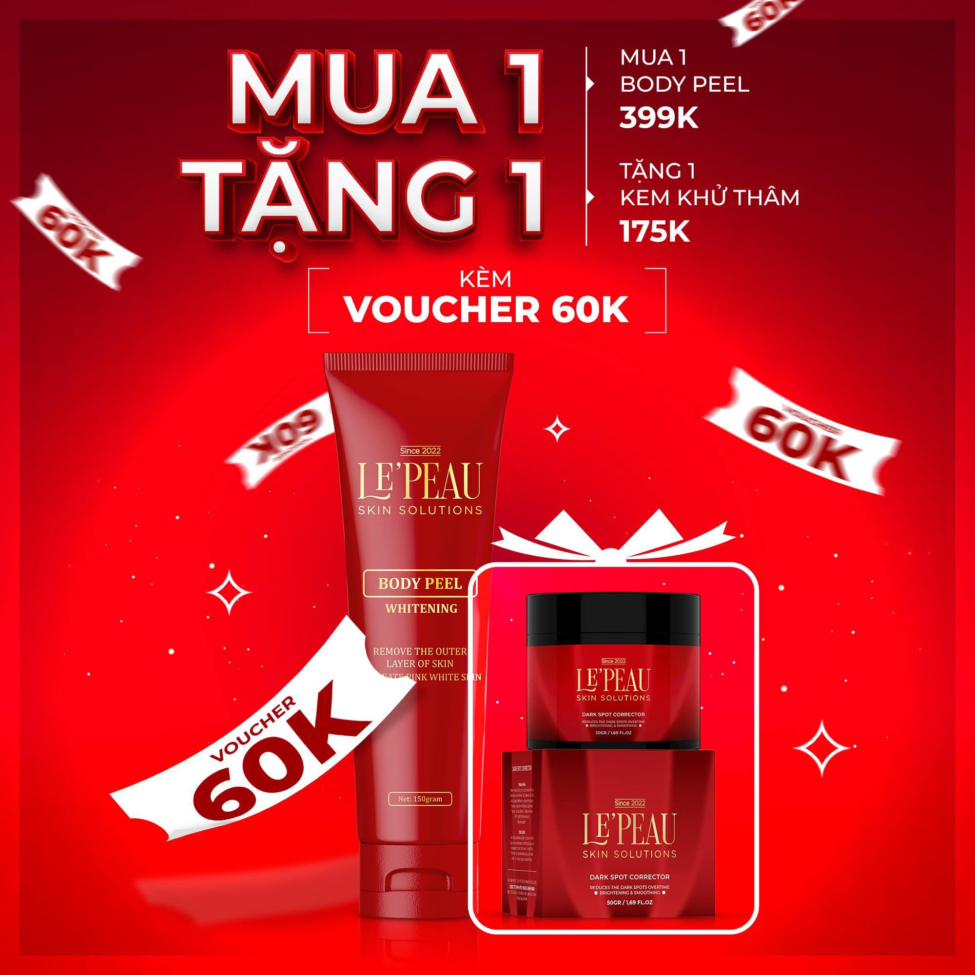 Peel da body LEPEAU, peel nách peel body retinol trắng da mờ thâm sạm dưỡng trắng da tặng kèm hủ khử thâm 150ml