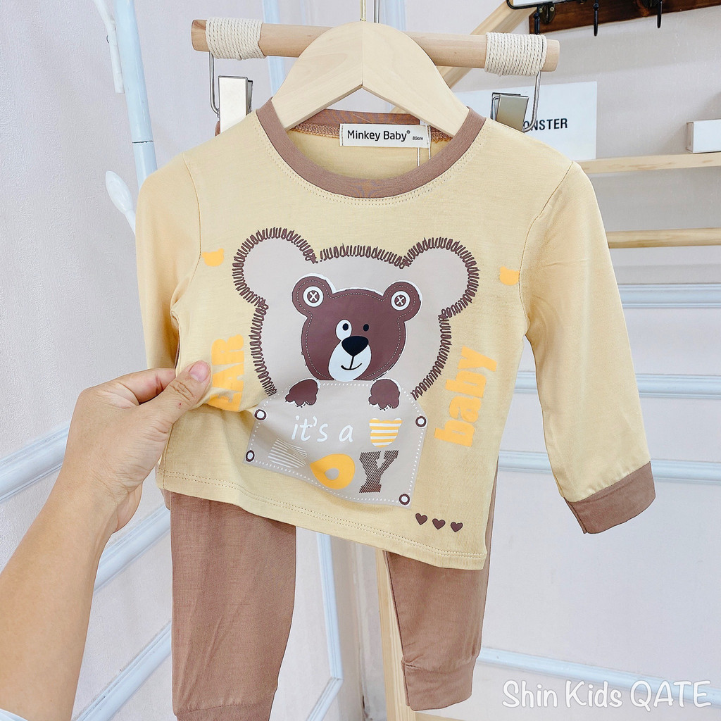 >>FULL SIZE BỘ DÀI TAY CHẤT THUN LẠNH PHỐI VIỀN IN HÌNH ĐỘNG VẬT SIÊU DỄ THƯƠNG DÀNH CHO BÉ