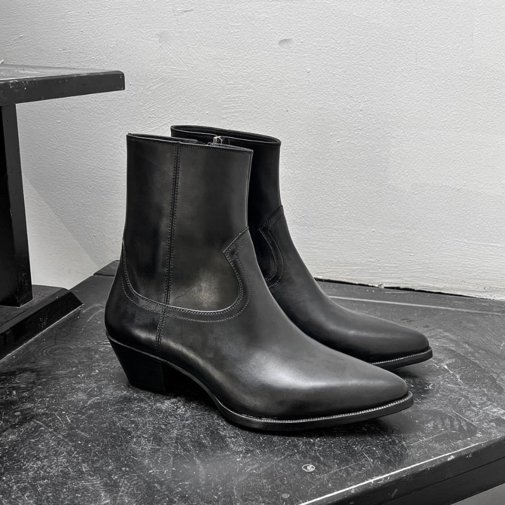 Giày Zip Lukas Boot Mũi Nhọn Da Bò Đế Gỗ Cao Cấp 5cm