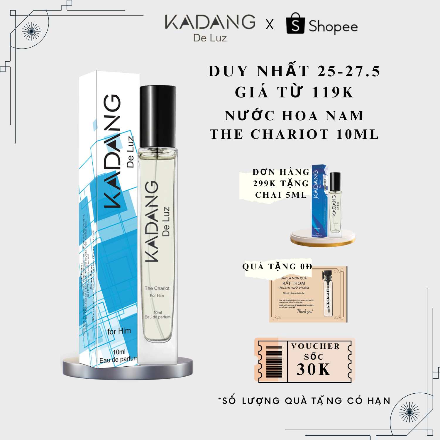 Nước Hoa Nam chính hãng mạnh mẽ lôi cuốn Kadang Deluz The Chariot 10ml