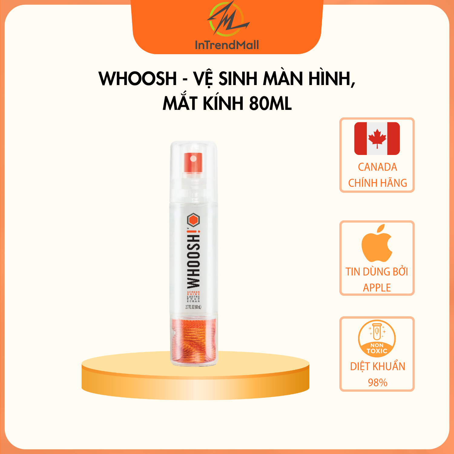 Nước Lau Kính Mắt WHOOSH! Screen Shine GRAB N’ GO 80ml Vệ Sinh Màn Hình Cho Du Lịch Có Ngăn Đựng Khăn