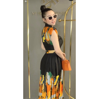 Váy thiết kế lụa họa tiết 3D V148