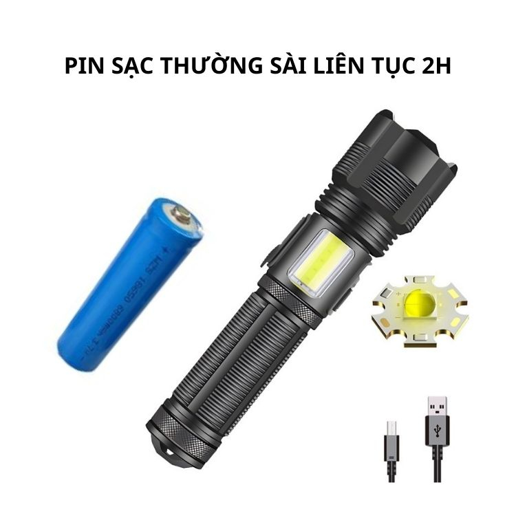 Đèn pin siêu sáng led XHP50 MÃ 12, LED COB cầm tay pin 18650
