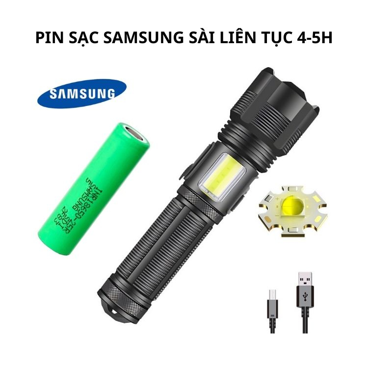 Đèn pin siêu sáng led XHP50 MÃ 12, LED COB cầm tay pin 18650