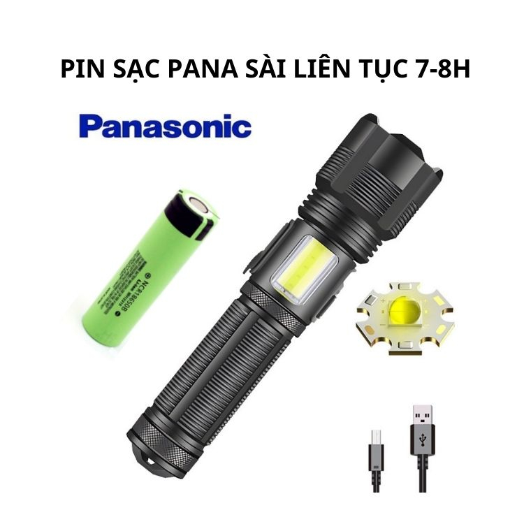 Đèn pin siêu sáng led XHP50 MÃ 12, LED COB cầm tay pin 18650