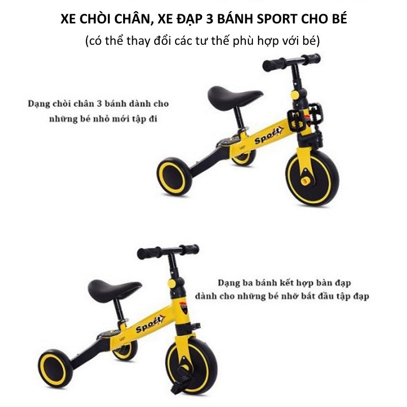 Xe đạp 3 bánh cho bé từ 2 đến 5 tuổi sport Xe chòi chân thăng bằng có bàn đạp điều chỉnh độ cao
