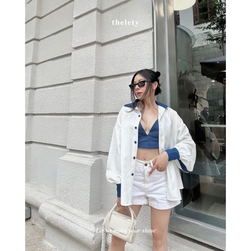 Áo Sơ Mi Viền Denim STRIPED DENIM SHIRT | 𝐭𝐡𝐞𝐥𝐞𝐭𝐲