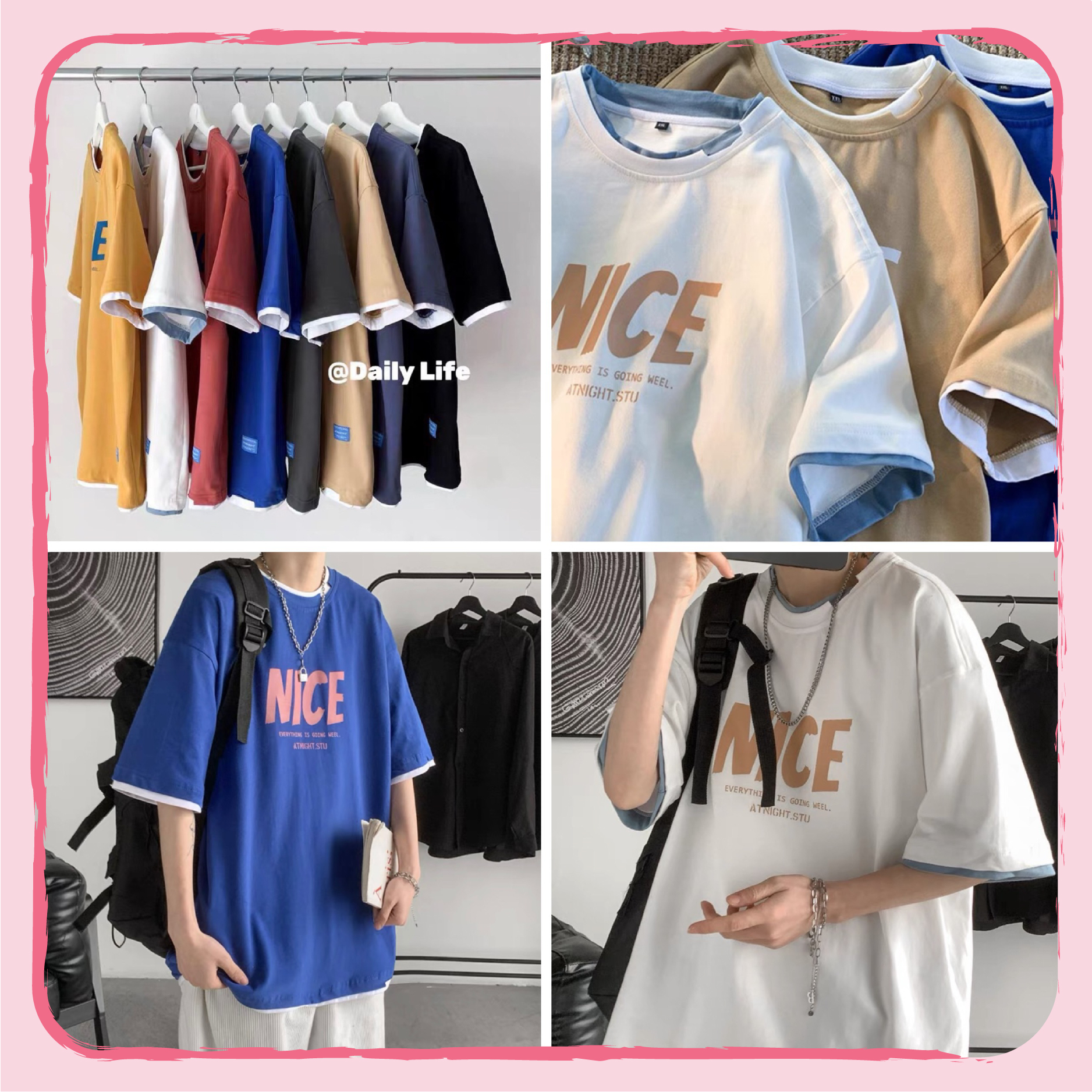 Áo thun tay lỡ, In Nổi Chữ NICE , form rộng, Nam nữ đều mặc được (Supo Shop)