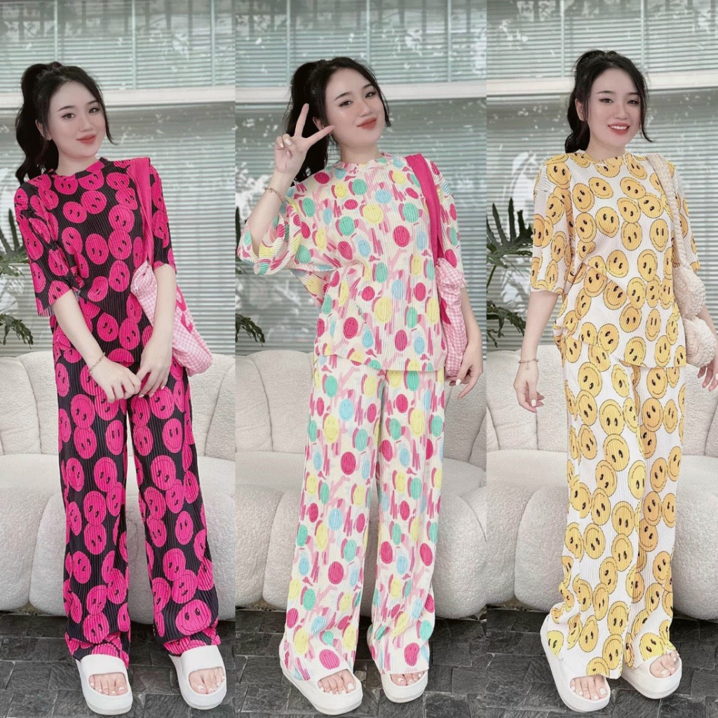 Set đồ bộ nữ áo phông mix quần dài ống rộng họa tiết dễ thương dành cho các nàng mặc nhà, dạo chơi siêu xinh xắn, cute.