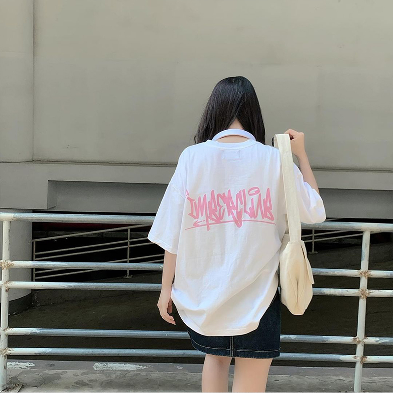 Áo thun nữ minimal MIR - Make It Rain iber graffity cotton tay lỡ phong cách basic dễ phối đồ