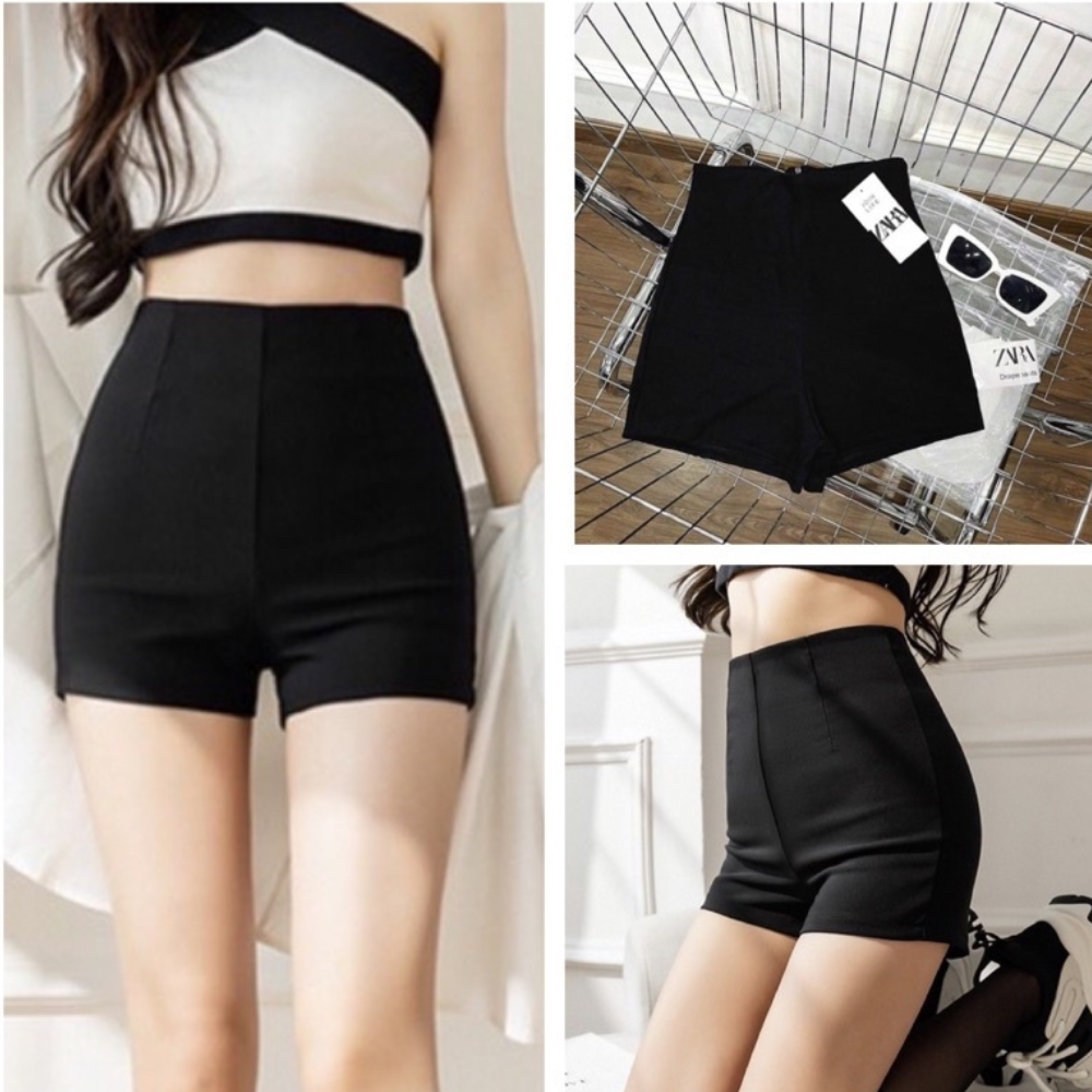 Quần short nữ, quần đùi nữ lưng cao vải umi dày dặn co dãn 4 chiều nâng mông khóa sau siêu hack háng Larosa