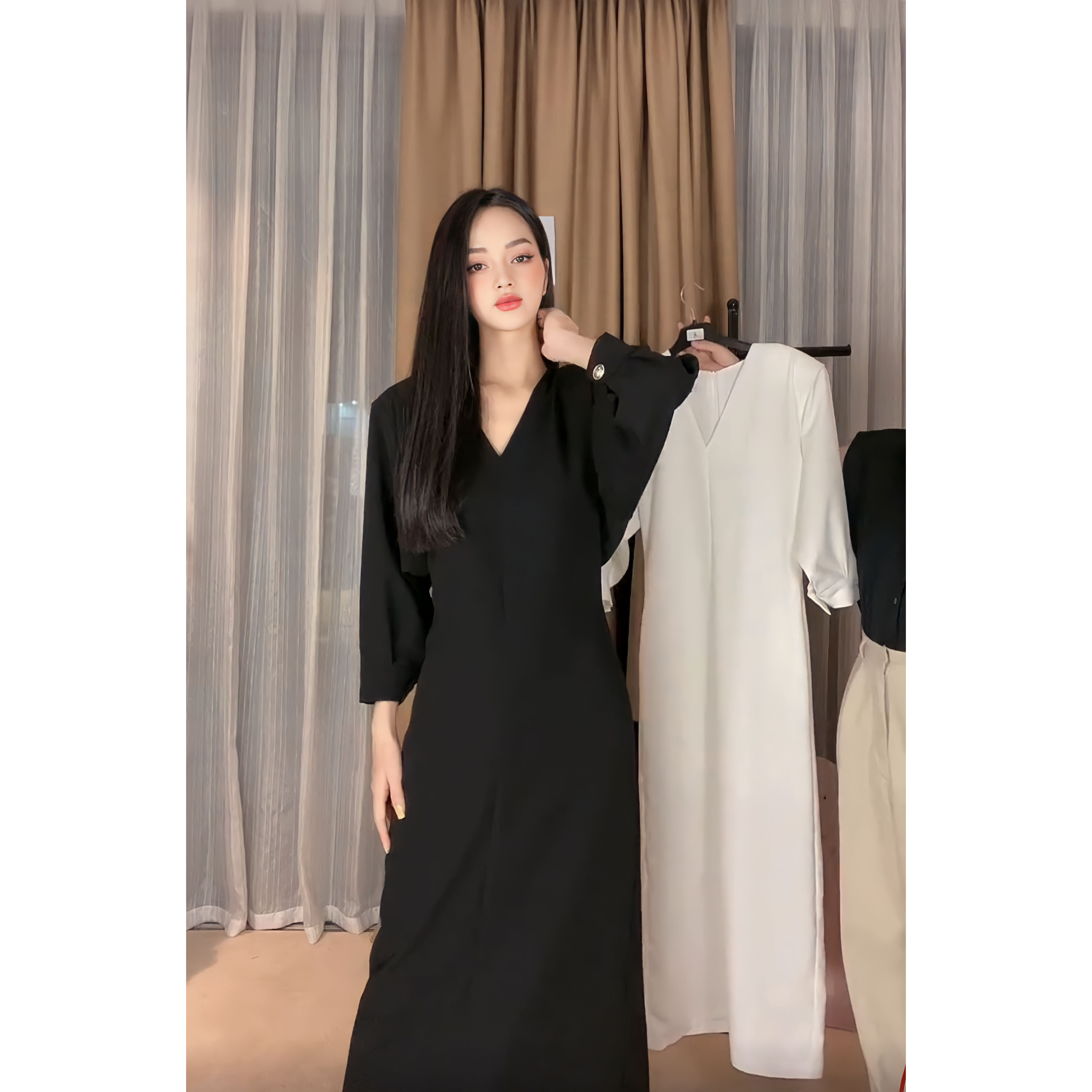 Váy Đôn Vai Cổ V Dáng Dài Eclipse Clothing