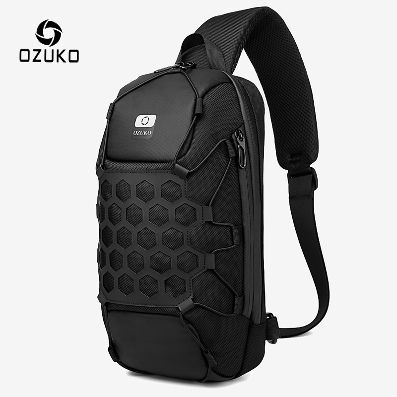 Túi đeo chéo nam OZUKO 9358 balo 1 quai đeo lưng đeo ngực khoá chống trộm vải Oxford chống nước cổng sạc nhanh USP