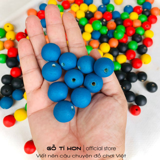 10v hạt gỗ nhiều màu, đồ chơi montessori an toàn cho bé, hạt gỗ xâu hạt rèn cử động thô-tinh, hạt gỗ nhiều màu trang trí