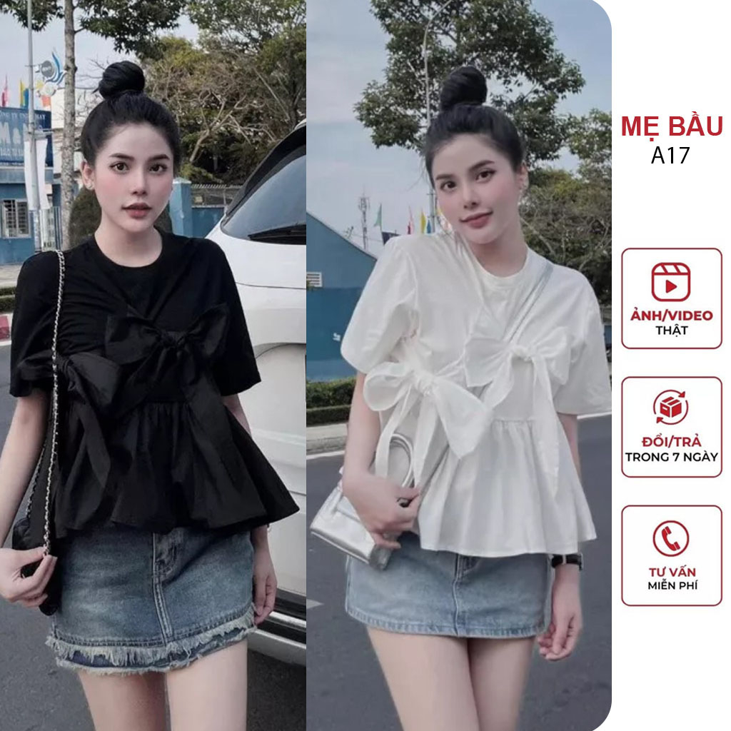 ÁO BẦU CÔNG SỞ MÙA HÈ CHẤT THUN COTTON PHỐI NƠ TIỂU THƯ ĐIỆU ĐÀ - ÁO BẦU BABYDOLL BIGSIZE CHẤT SIÊU MÁT