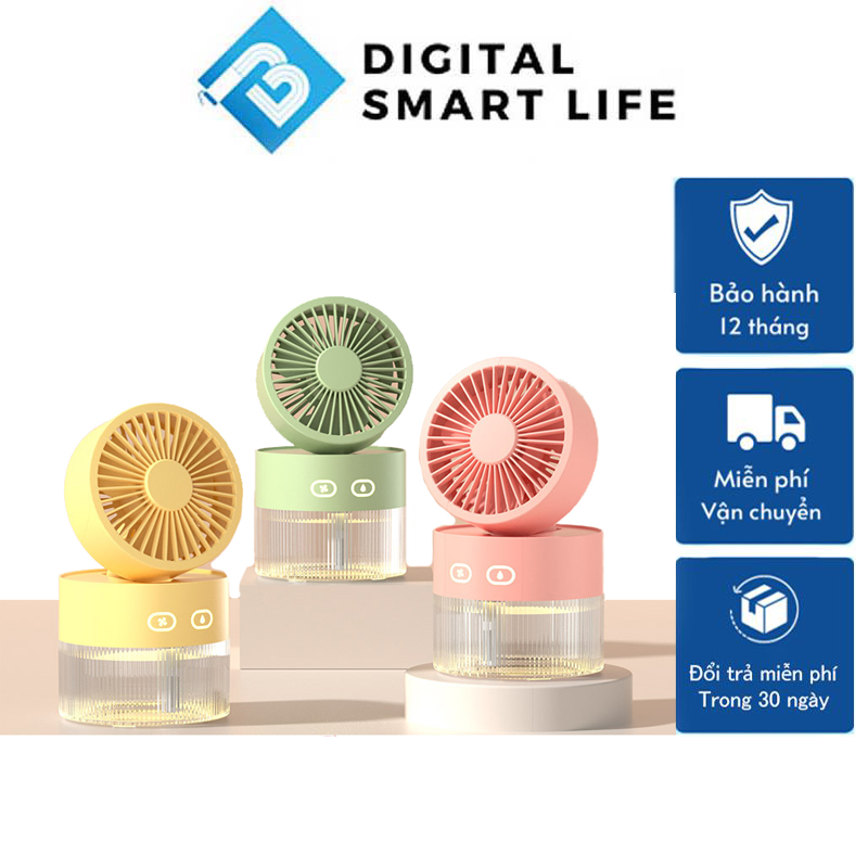 Quạt Mini Để Bàn Hơi Nước Sạc Điện Siêu Mát 3 Chế Độ Gió Quạt Điều Hòa Làm Mát Dung Tích 350ml Có Đèn Led Pin 3000mAh