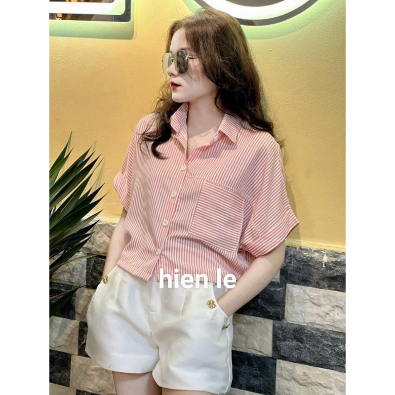 Áo Sơ Mi Tay Ngắn 1 Túi Chất Cotton From Rộng Vừa Xinh Xắn Mềm Mát, Sơ Mi Nữ Công Sở Nhiều Màu