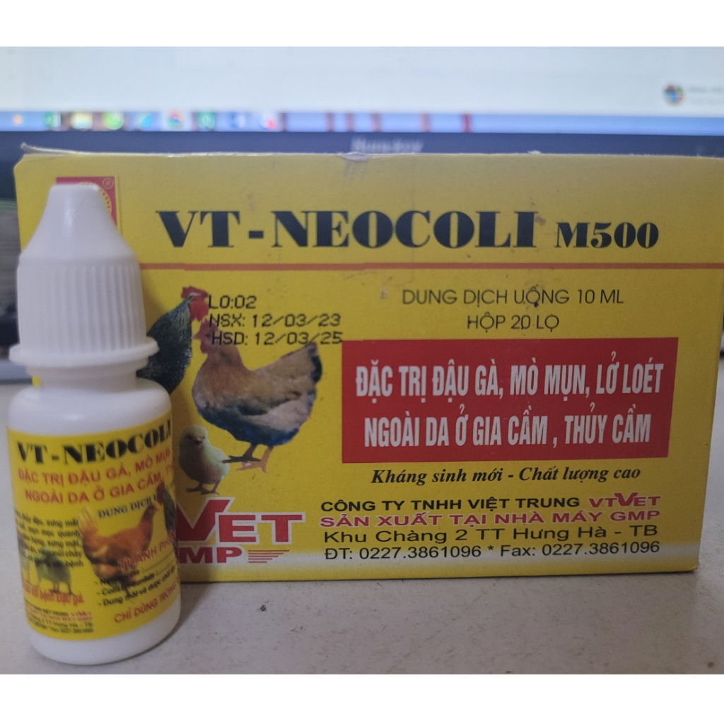 Đậu gà, Mò Mụn, lở loét ngoài da trên gia cầm, thuỷ cầm  neocoli 10ml