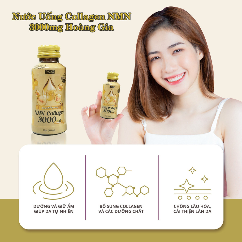 Nước Uống NMN Collagen 3000mg Hoàng Gia Hàn Quốc Hộp 10 chai