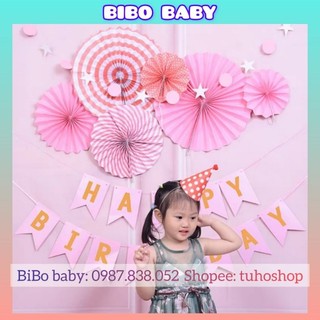 Sét trang trí sinh nhật cho bé trai bé gái mẫu hoa quạt giấy - BiBo baby